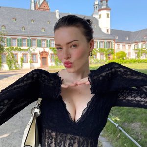 Women's Sheer Black Lace Long Sleeve Top – V-Neck See-Through Floral Lace Blouse